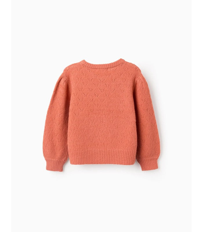 Jersey de Punto Calado y Hombros Caídos para Niña, Naranja