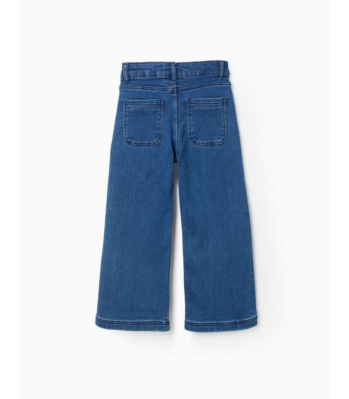 Pantalón Vaquero con Botones Plateados para Niña 'Wide Leg', Azul