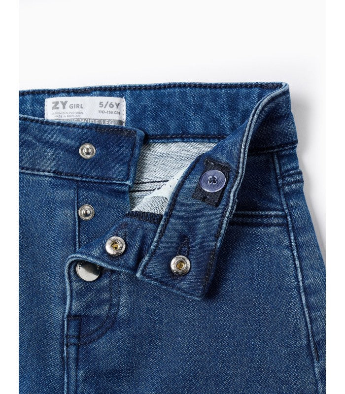 Pantalón Vaquero con Botones Plateados para Niña 'Wide Leg', Azul