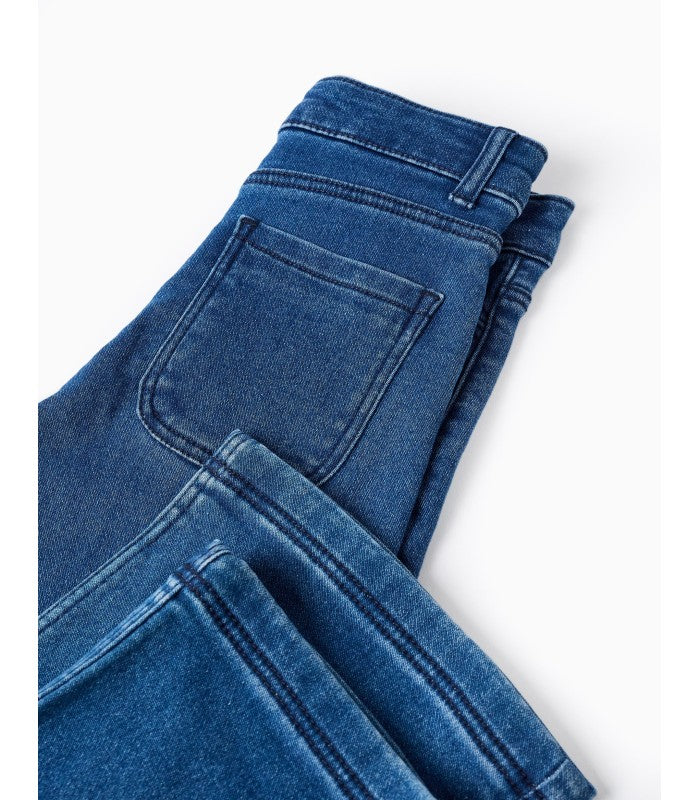 Pantalón Vaquero con Botones Plateados para Niña 'Wide Leg', Azul