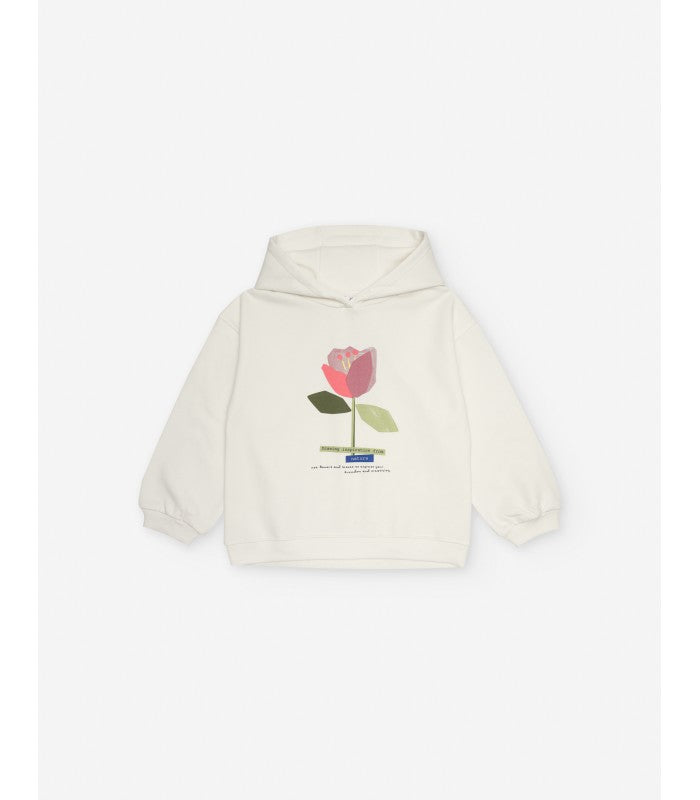 Sudadera perchada con capucha y estampado 'flor' para niña