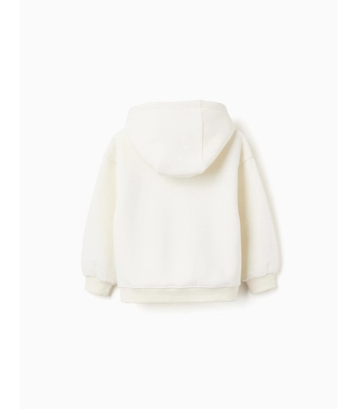Sudadera perchada con capucha y estampado 'flor' para niña