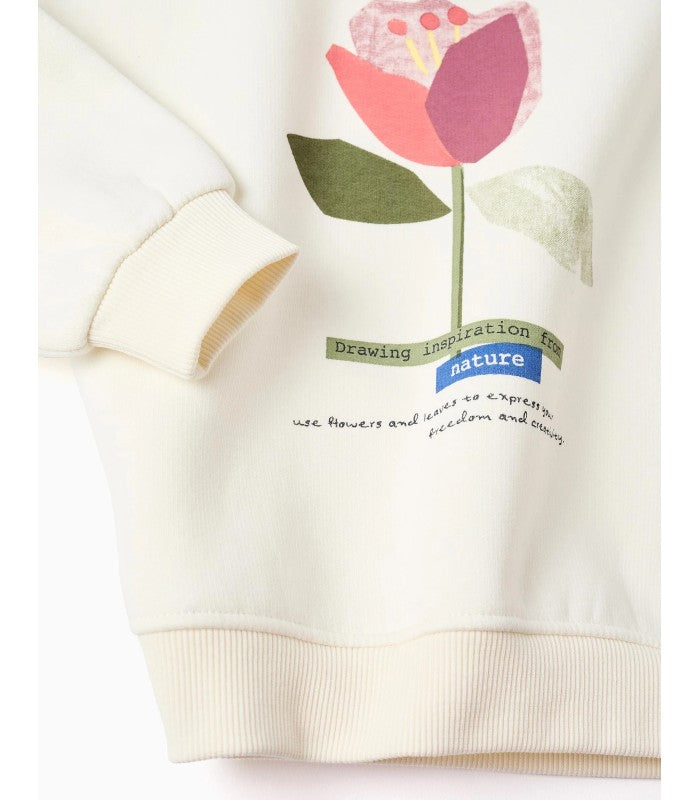 Sudadera perchada con capucha y estampado 'flor' para niña