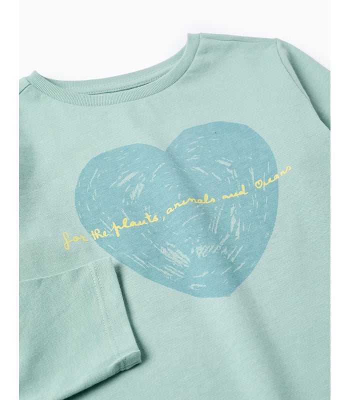 Camiseta de Manga Larga de Algodón para Niña 'Heart', Verde