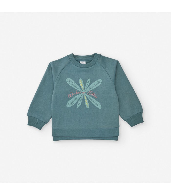 Sudadera afelpada color turquesa para niña