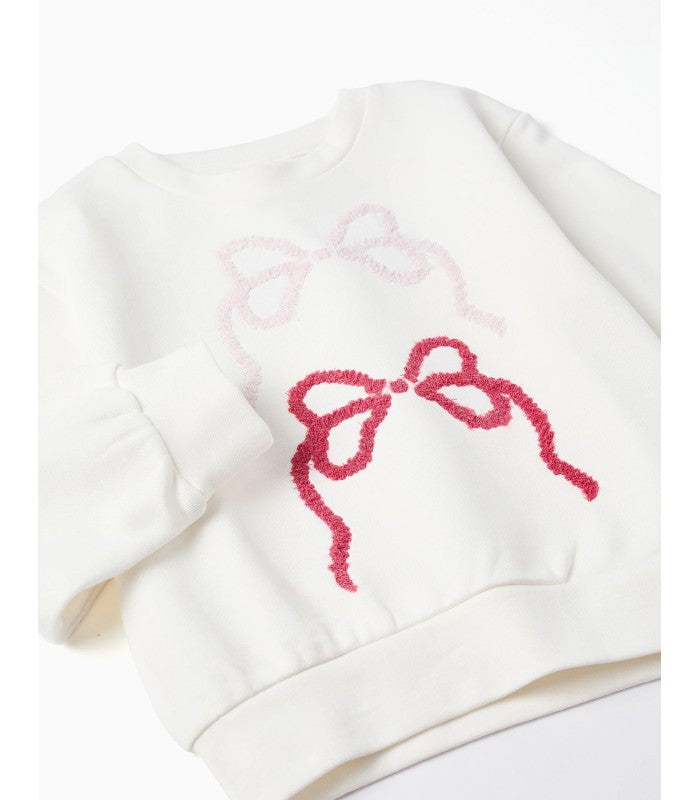 Girls' Embroidered Tie Cotton Sweatshirt
