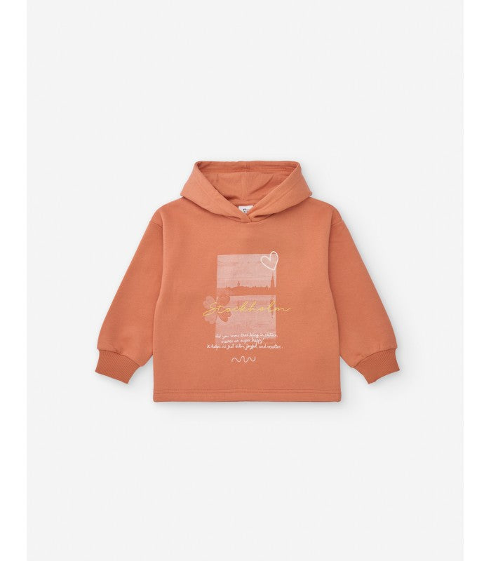 Sudadera Niña con capucha color naranja