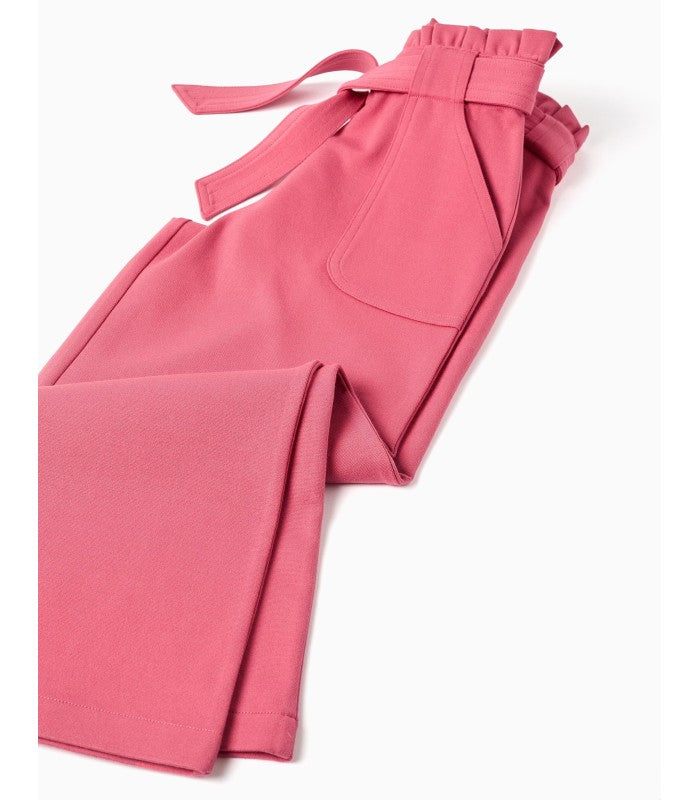 Pantalón en Punto Roma 'Wide Leg' para Niña, Rosa
