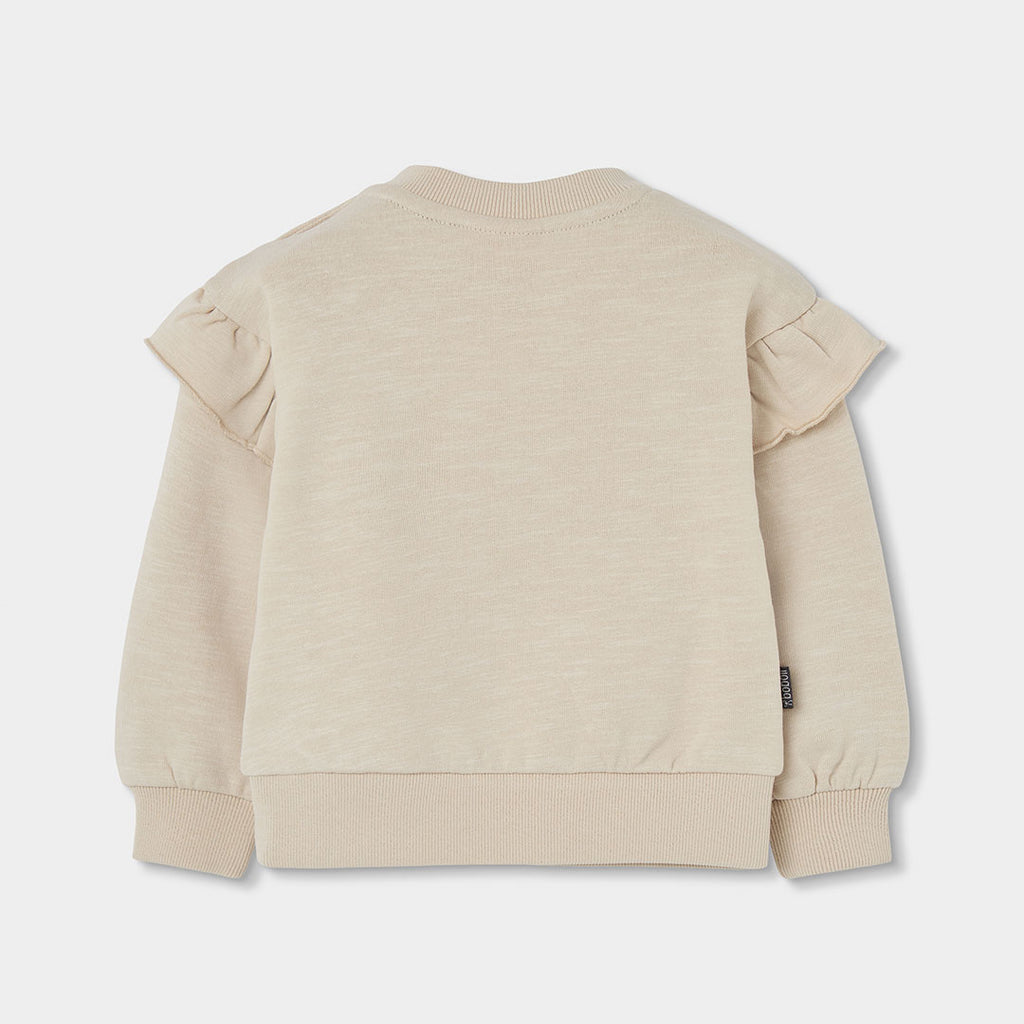 Sudadera felpa niña beige bordado flores