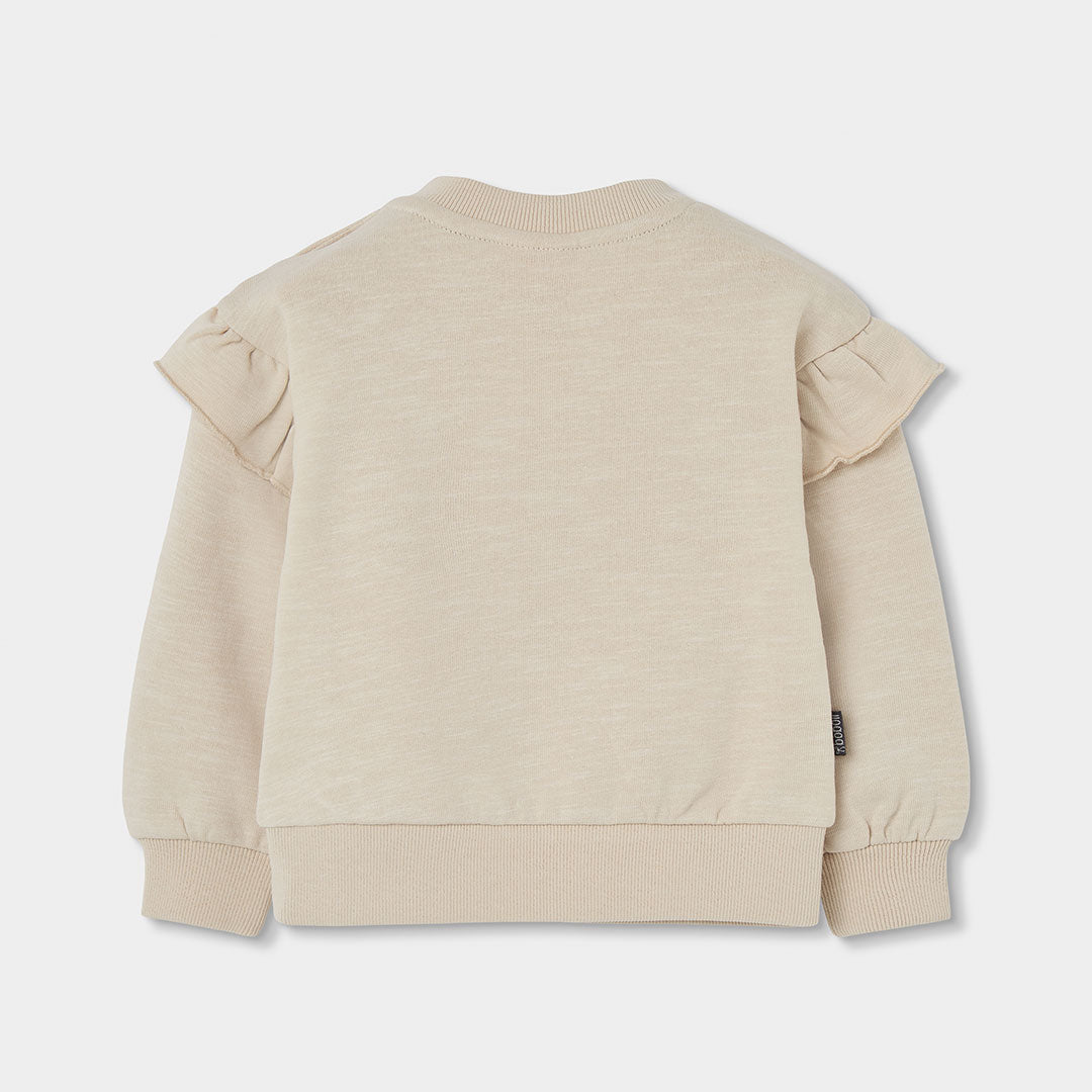 Sudadera felpa niña beige bordado flores