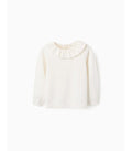 Jersey de Punto Fino con Volantes para Niña, Blanco