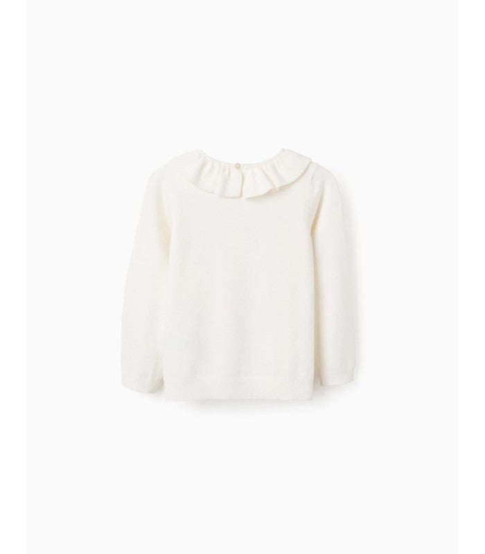 Jersey de Punto Fino con Volantes para Niña, Blanco