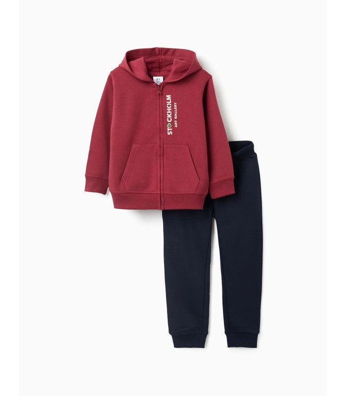 Brushed Tracksuit Jacket + Pants for Boys, Red/Blue