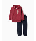 Brushed Tracksuit Jacket + Pants for Boys, Red/Blue