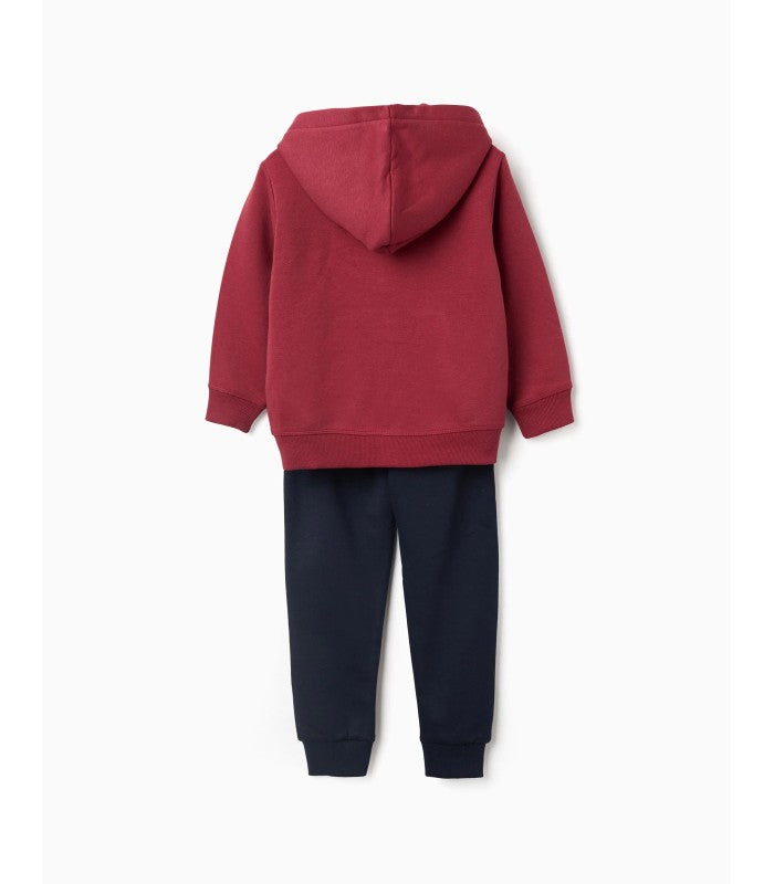 Brushed Tracksuit Jacket + Pants for Boys, Red/Blue