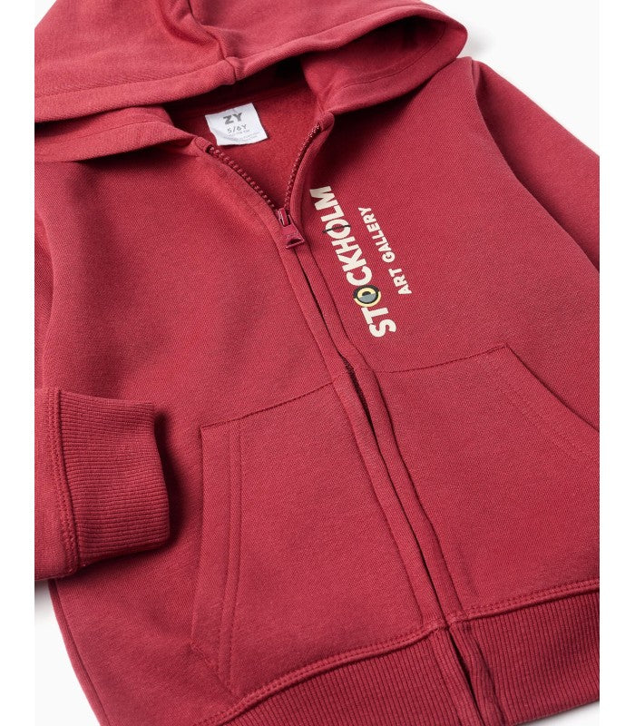 Brushed Tracksuit Jacket + Pants for Boys, Red/Blue