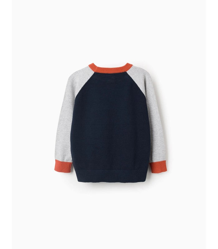 Knitted sleeveless top with contrast trim for boys, Blue/Grey