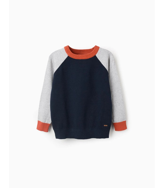 Knitted sleeveless top with contrast trim for boys, Blue/Grey