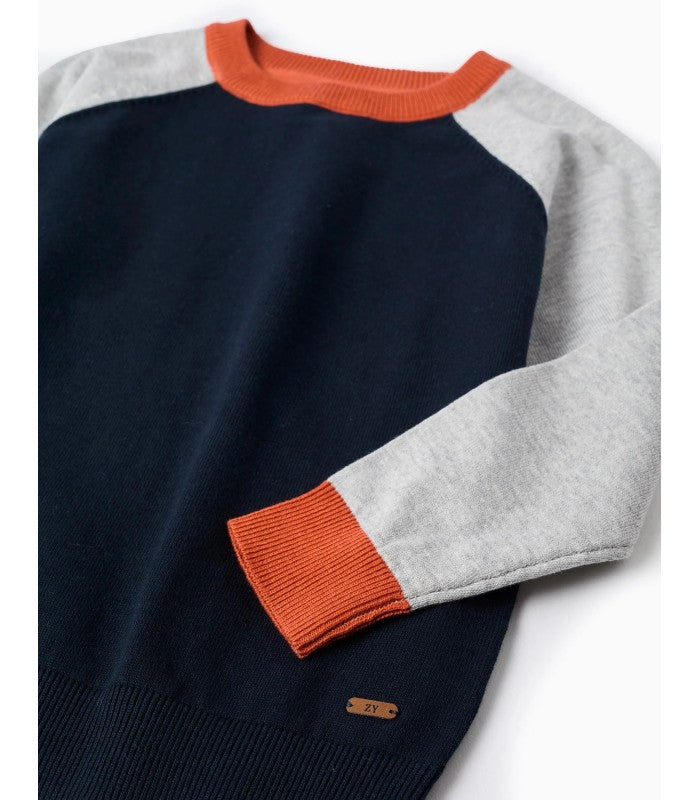 Knitted sleeveless top with contrast trim for boys, Blue/Grey
