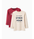 Lote de 2 Camisetas de Manga Larga para Niño 'Stockholm', Marrón/Beige