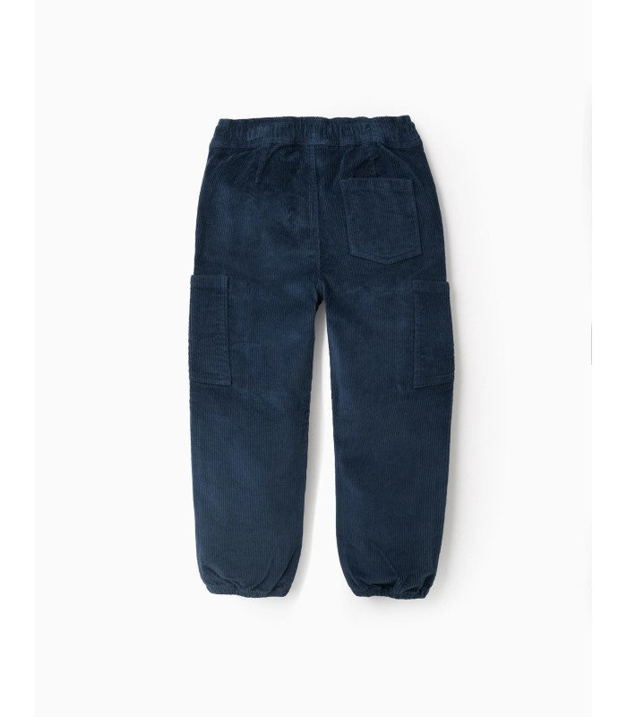 Pantalón de Pana Cargo para Niño 'Straight Fit', Azul Oscuro