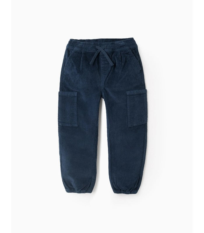 Pantalón de Pana Cargo para Niño 'Straight Fit', Azul Oscuro