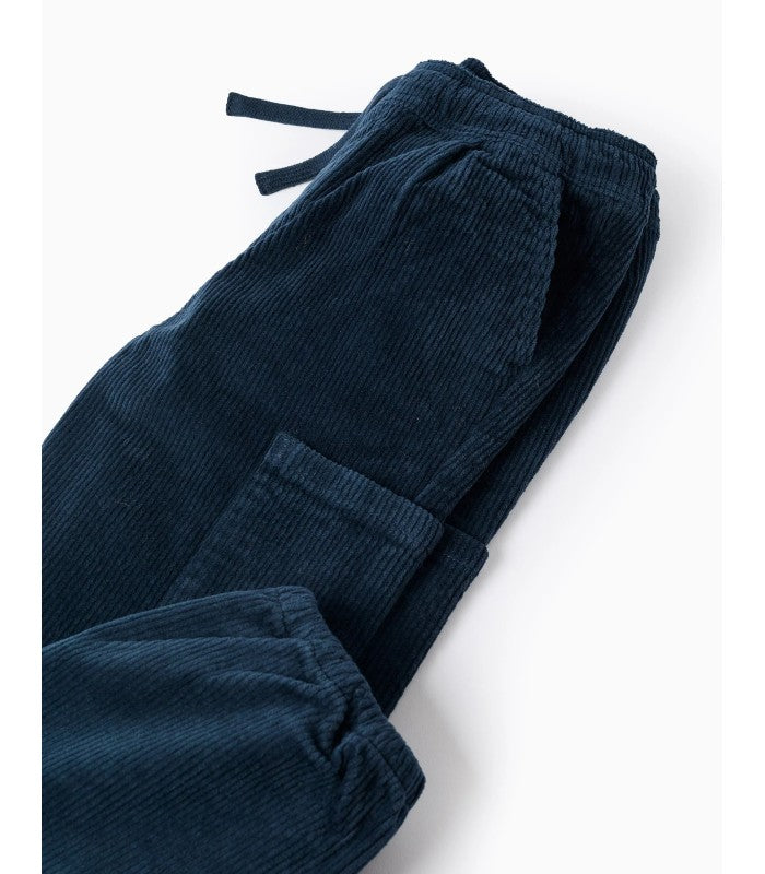 Pantalón de Pana Cargo para Niño 'Straight Fit', Azul Oscuro