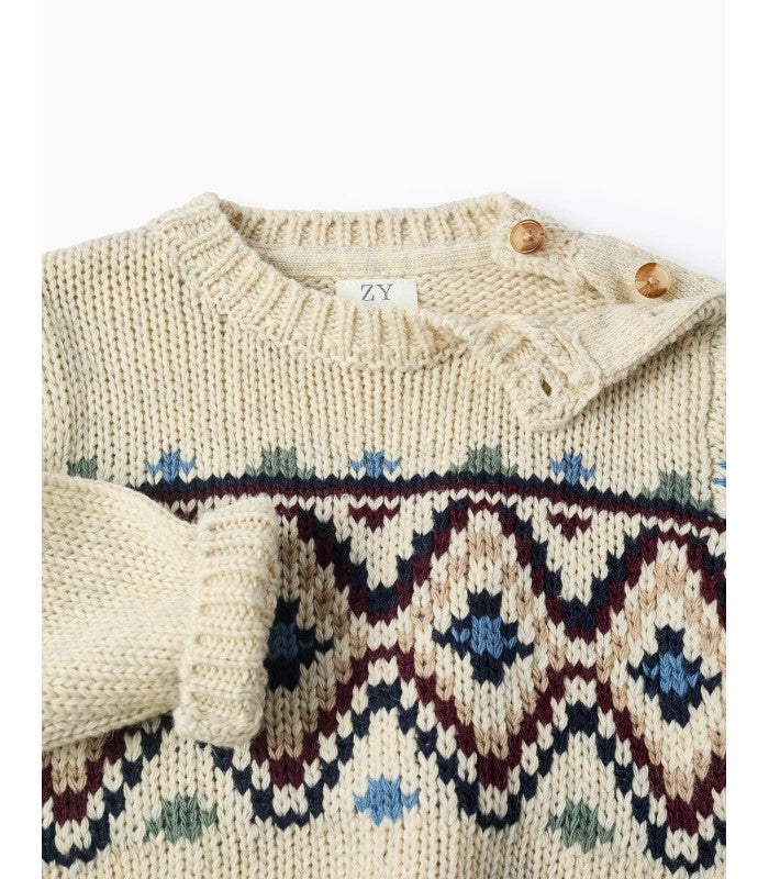 Jersey de Punto con Jacquard para Bebé Niño, Beige