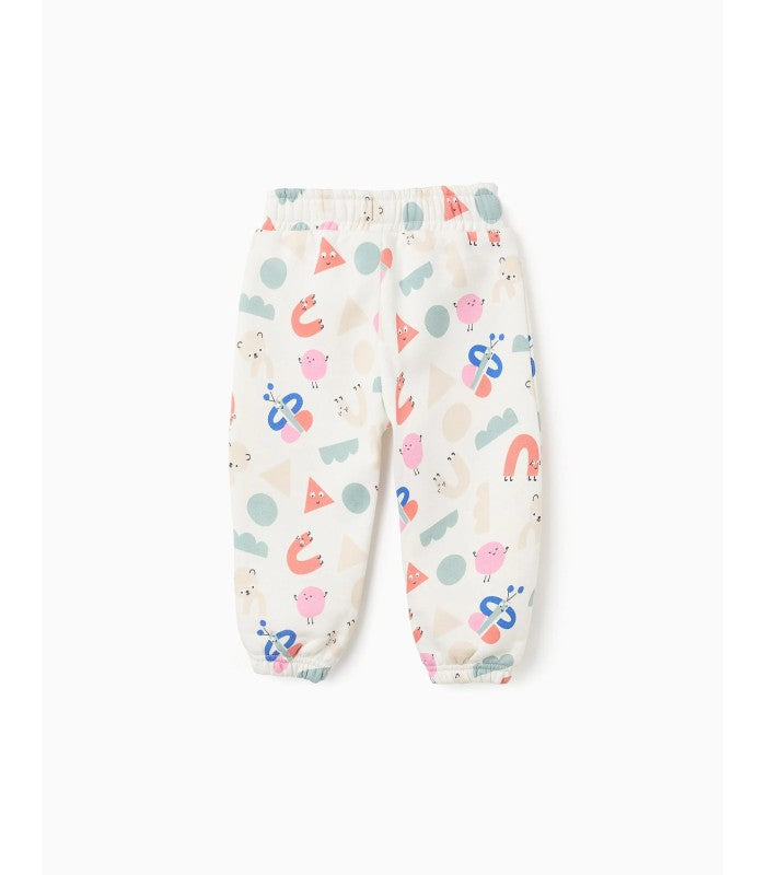 Pantalón Jogger Perchado con Motivo para Bebé Niña 'Formas', Blanco