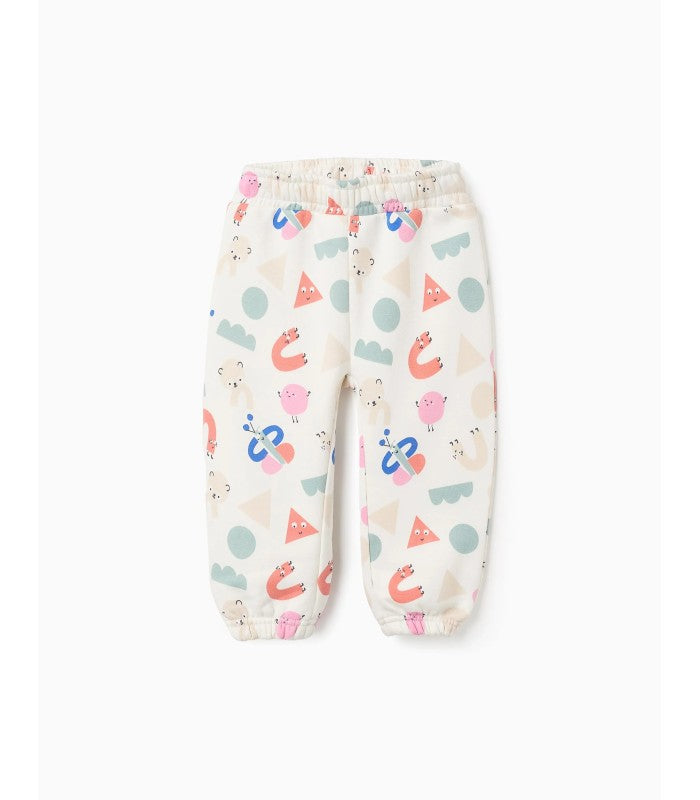 Pantalón Jogger Perchado con Motivo para Bebé Niña 'Formas', Blanco