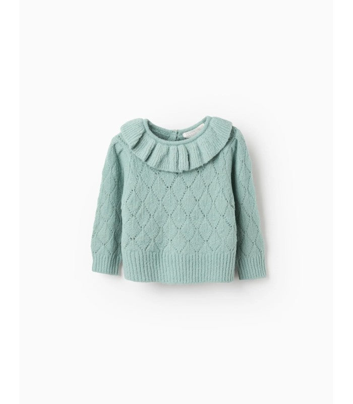 Jersey de Punto Calado con Volantes para Bebé Niña, Verde
