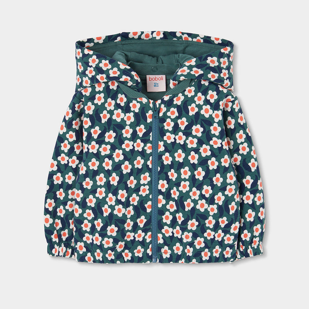 Chaqueta felpa niña estampado flores verde