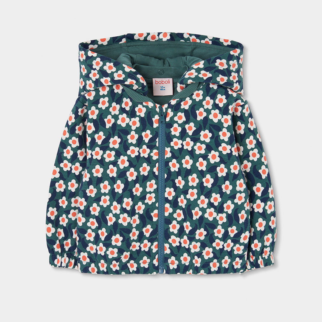 Chaqueta felpa niña estampado flores verde