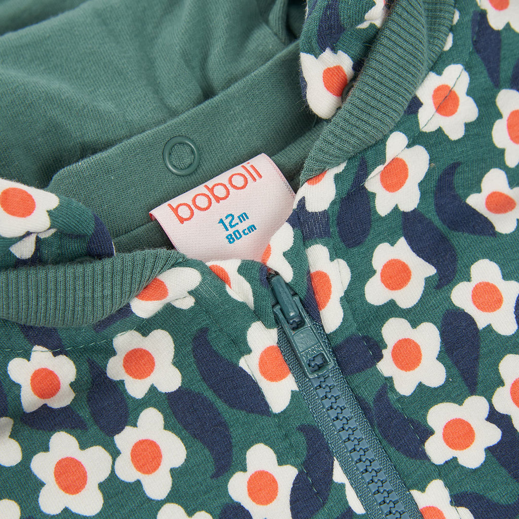 Chaqueta felpa niña estampado flores verde