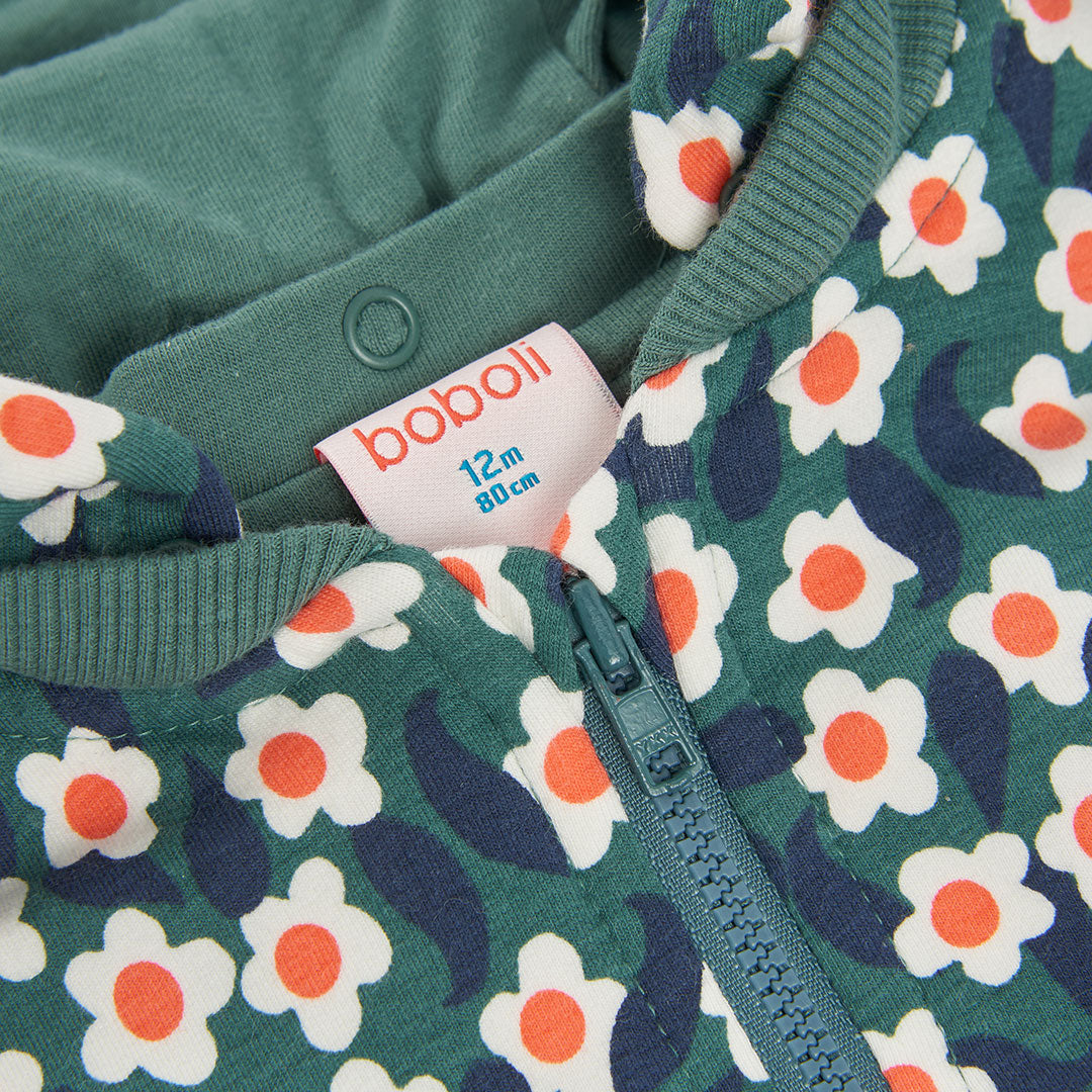 Chaqueta felpa niña estampado flores verde