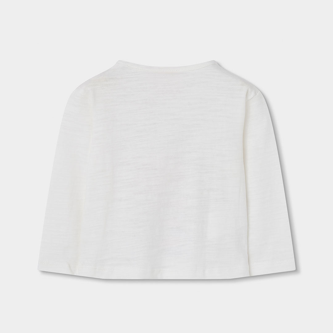 Camiseta punto niña blanca estampado muñeca con gafas