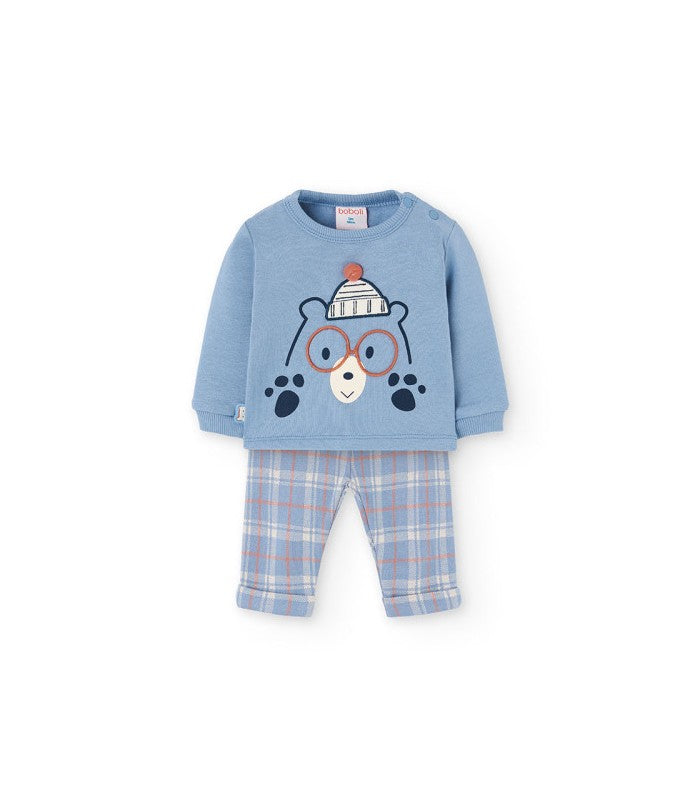 Conjunto bebé de punto gris animales cuadros