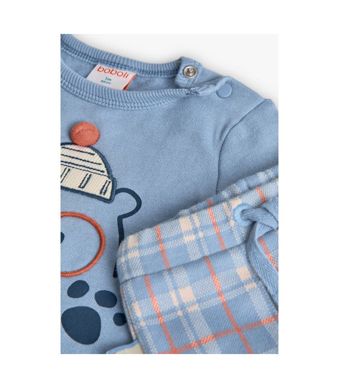 Conjunto bebé de punto gris animales cuadros