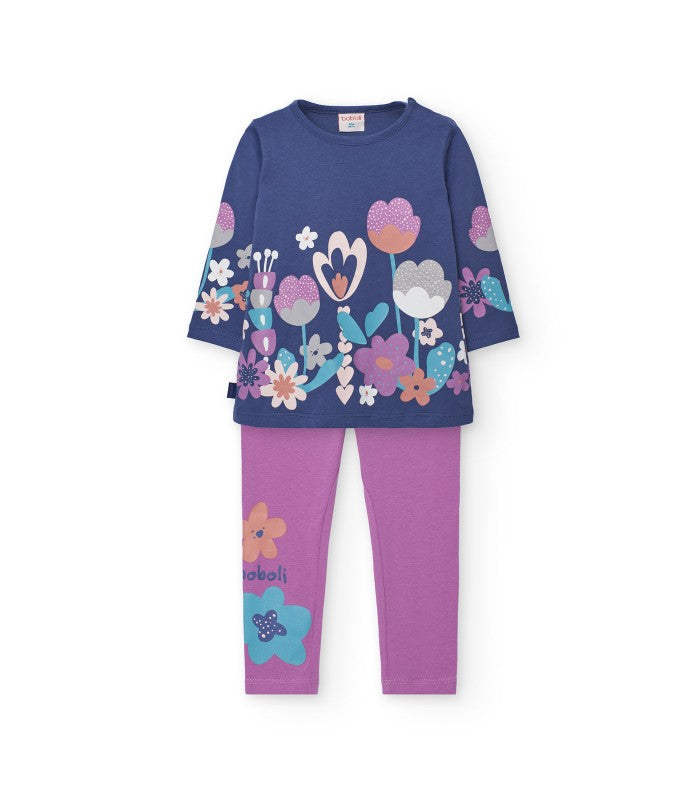 Conjunto niña de punto lila flores