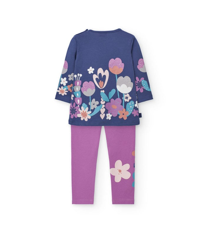 Conjunto niña de punto lila flores