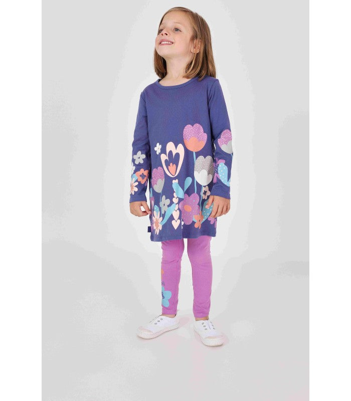 Conjunto niña de punto lila flores