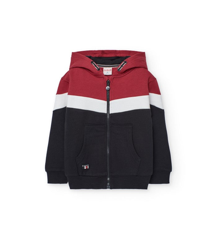 Boy's fleece jacket in black, red, and white