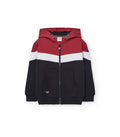 Boy's fleece jacket in black, red, and white