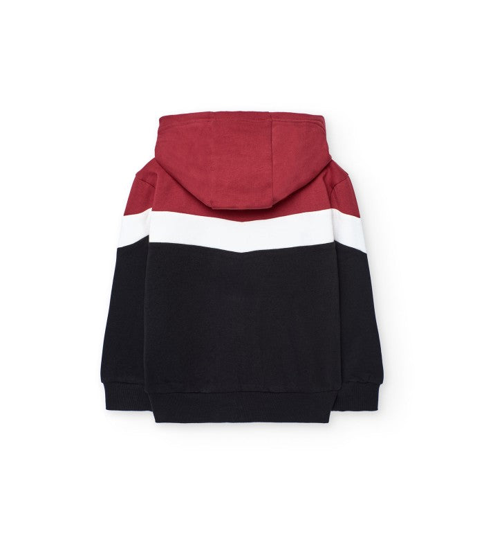 Boy's fleece jacket in black, red, and white