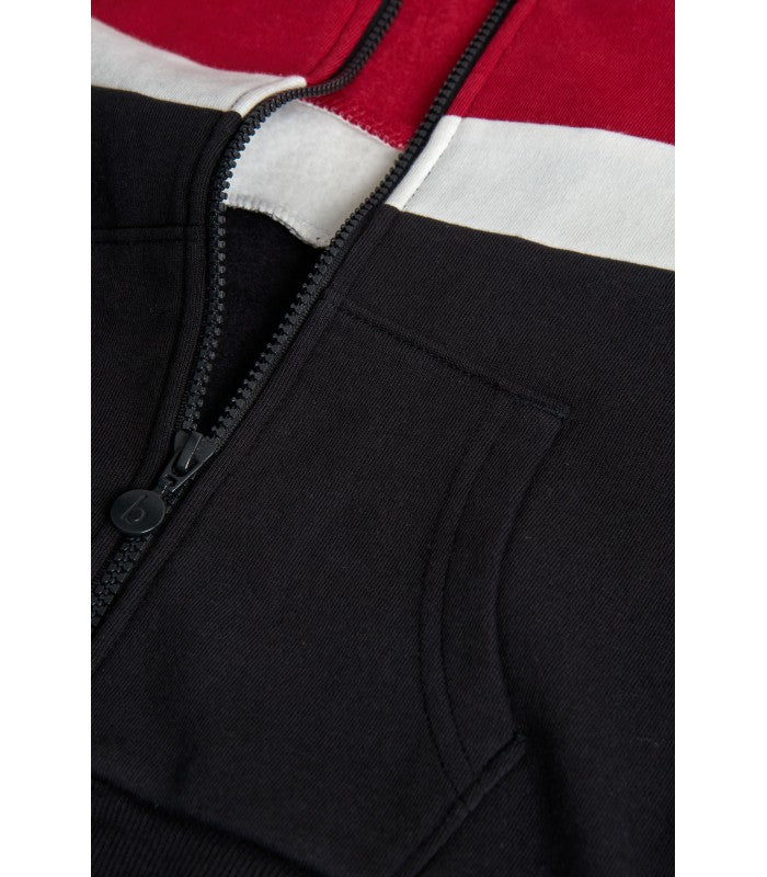 Boy's fleece jacket in black, red, and white