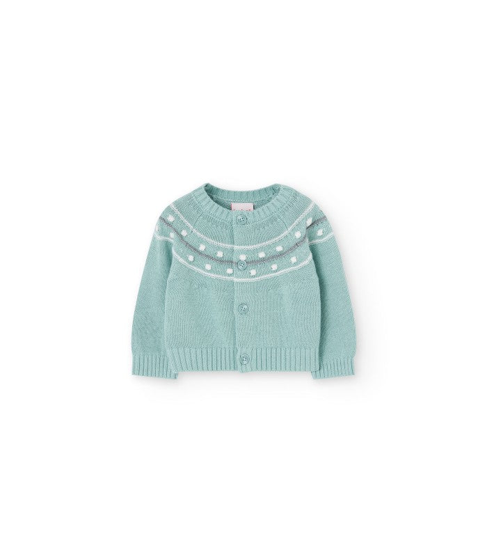 Chaqueta tricotosa para bebé verde agua