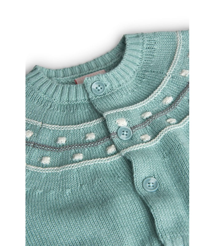 Chaqueta tricotosa para bebé verde agua