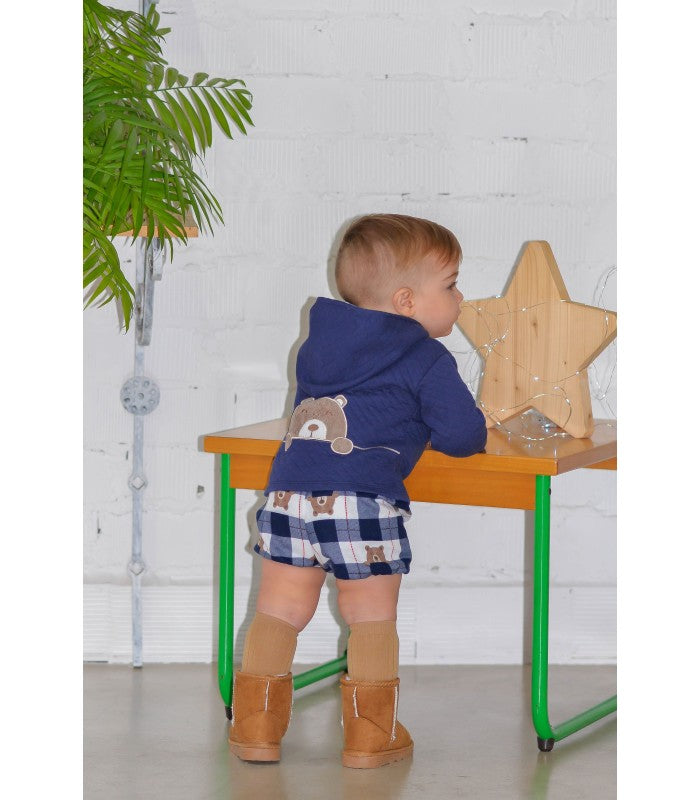Conjunto marino de sudadera y pantalón corto para bebé niño