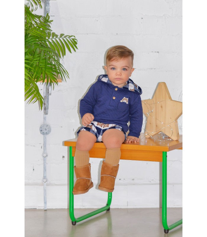 Conjunto marino de sudadera y pantalón corto para bebé niño