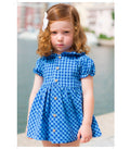 Blue checkered dress with bloomers for baby girl